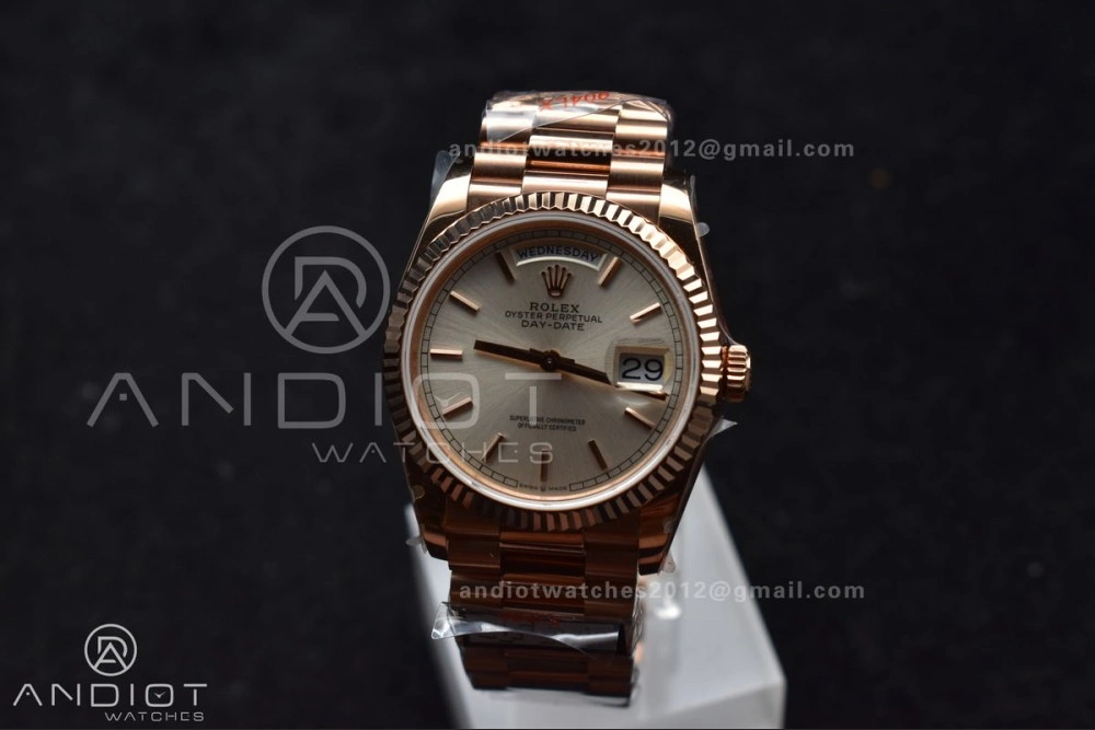 SunProtective DayDate 36 RG QF Best Edition 904L Steel Silver Dial on President Bracelet vr3255 V5 (Gain Weight) 670