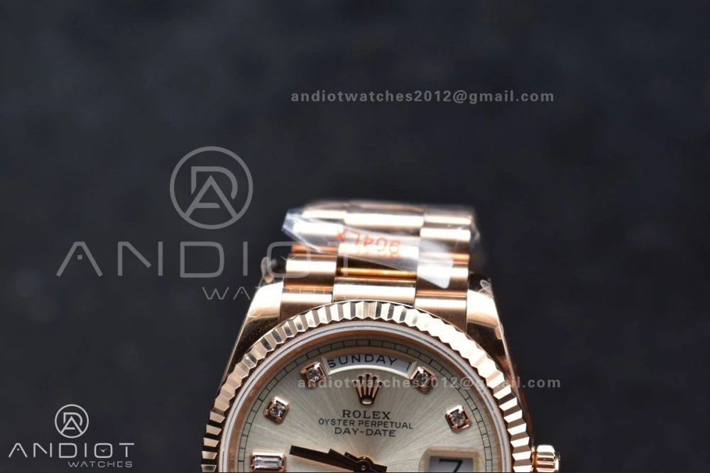 DayDate 36 RG QF Best Edition 904L Steel Silver Dial with Square Diamond on President Bracelet vr3255 V5 (Gain Weight) Sleek 675