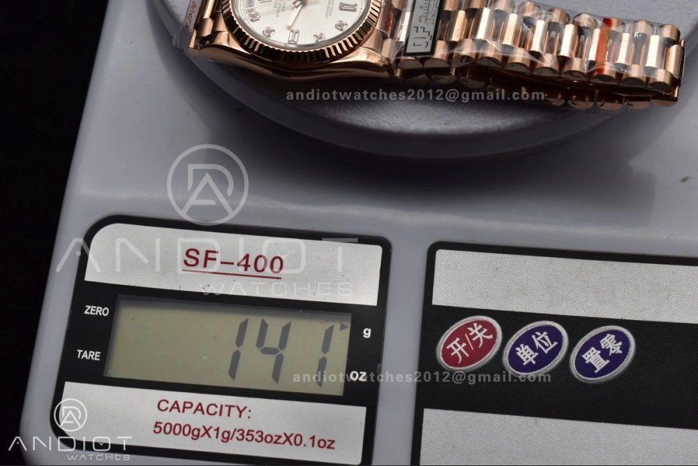 DayDate 36 RG QF Best Edition 904L Steel Silver Dial with Square Diamond on President Bracelet vr3255 V5 (Gain Weight) Sleek 675
