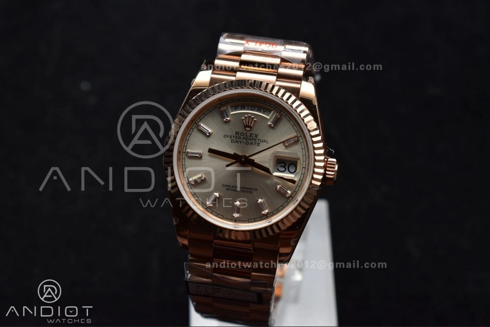 ZeroBulk DayDate 36 RG QF Best Edition 904L Steel Silver Dial with Stick Diamond on President Bracelet vr3255 V5 (Gain Weight) 674