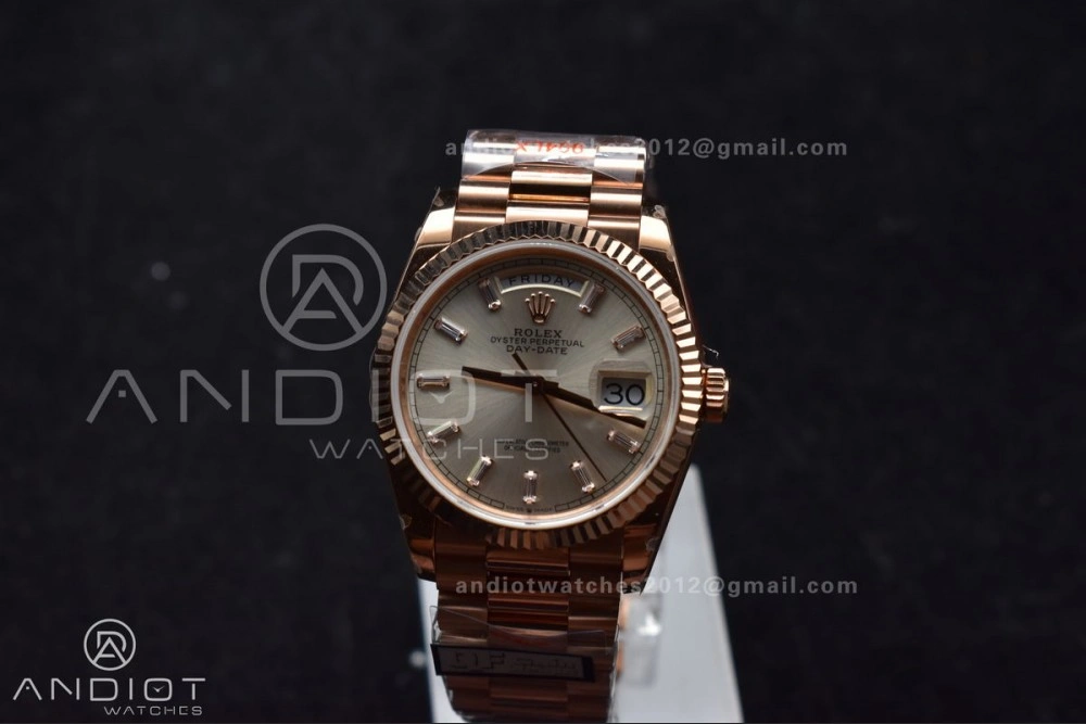 ZeroBulk DayDate 36 RG QF Best Edition 904L Steel Silver Dial with Stick Diamond on President Bracelet vr3255 V5 (Gain Weight) 674