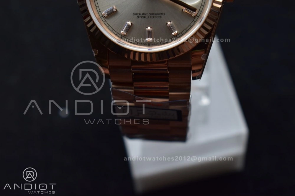 ZeroBulk DayDate 36 RG QF Best Edition 904L Steel Silver Dial with Stick Diamond on President Bracelet vr3255 V5 (Gain Weight) 674