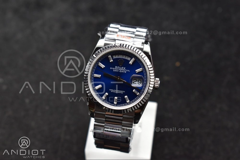 DayDate 36 SS QF Best Edition 904L Steel Blue Crystal Dial on President Bracelet vr3255 V5 (Gain Weight) TimelessDesign 676