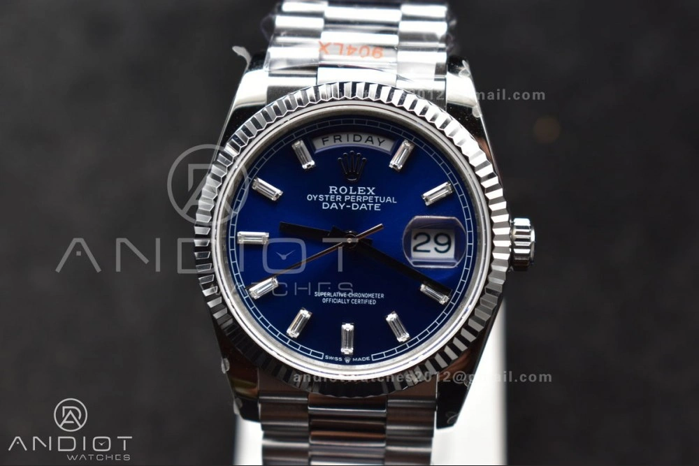 DayDate 36 SS QF Best Edition 904L Steel Blue Crystal Dial on President Bracelet vr3255 V5 (Gain Weight) TimelessDesign 676