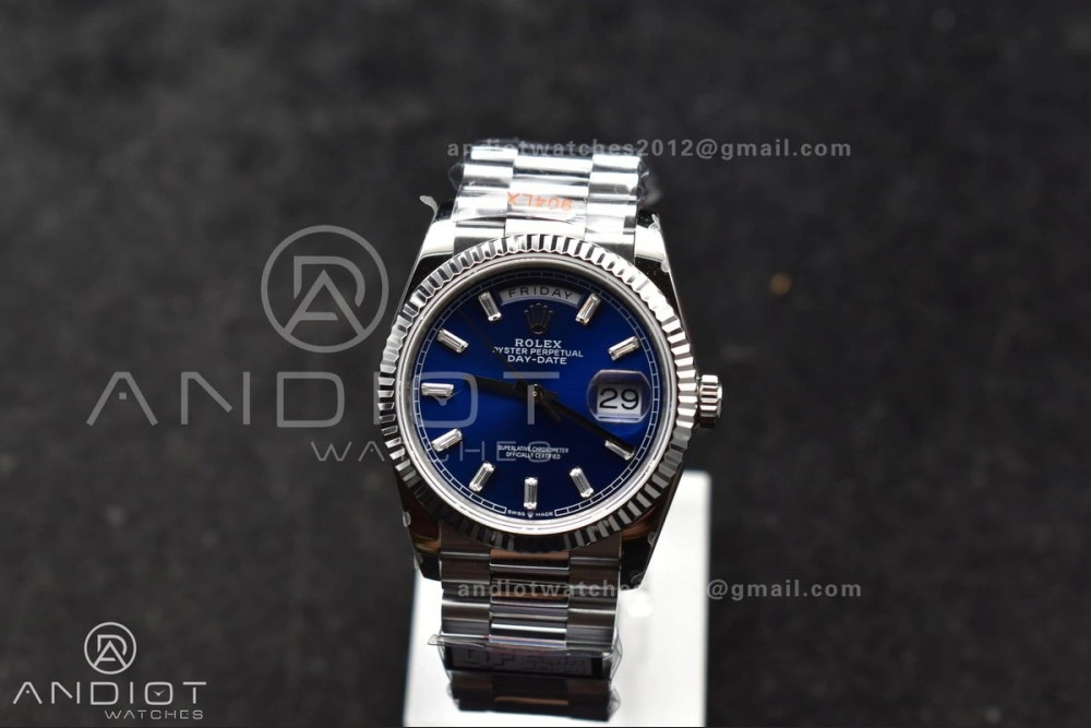 DayDate 36 SS QF Best Edition 904L Steel Blue Crystal Dial on President Bracelet vr3255 V5 (Gain Weight) TimelessDesign 676