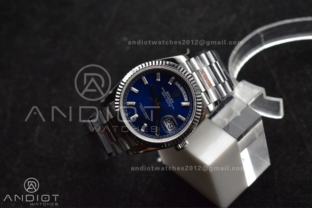 DayDate 36 SS QF Best Edition 904L Steel Blue Crystal Dial on President Bracelet vr3255 V5 (Gain Weight) TimelessDesign 676