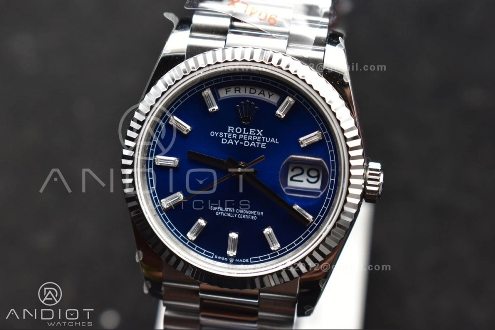 DayDate 36 SS QF Best Edition 904L Steel Blue Crystal Dial on President Bracelet vr3255 V5 (Gain Weight) TimelessDesign 676