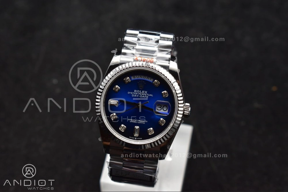 DayDate 36 SS QF Best Edition 904L Steel Blue Diamond Dial on President Bracelet vr3255 V5 (Gain Weight) Comfortable 677