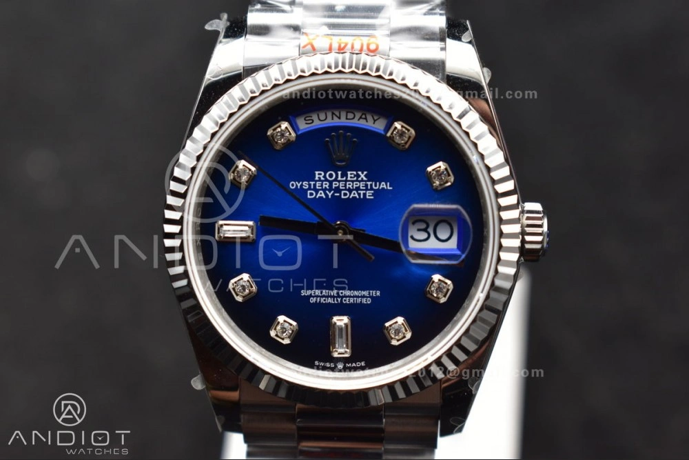 DayDate 36 SS QF Best Edition 904L Steel Blue Diamond Dial on President Bracelet vr3255 V5 (Gain Weight) Comfortable 677
