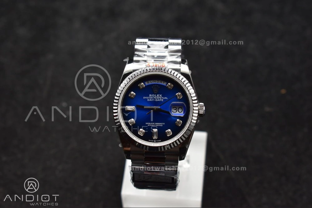DayDate 36 SS QF Best Edition 904L Steel Blue Diamond Dial on President Bracelet vr3255 V5 (Gain Weight) Comfortable 677