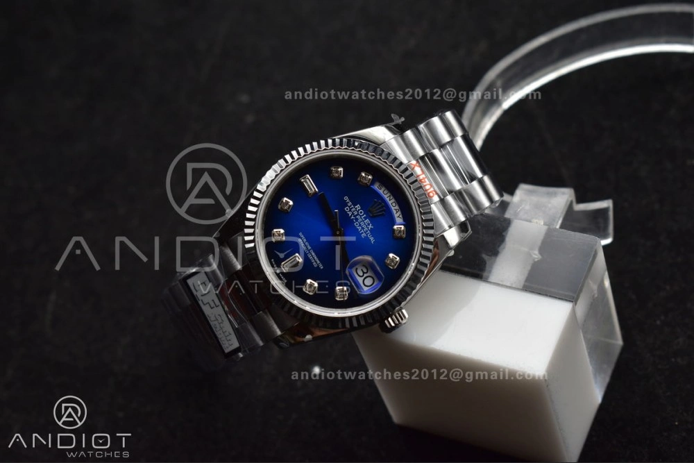 DayDate 36 SS QF Best Edition 904L Steel Blue Diamond Dial on President Bracelet vr3255 V5 (Gain Weight) Comfortable 677