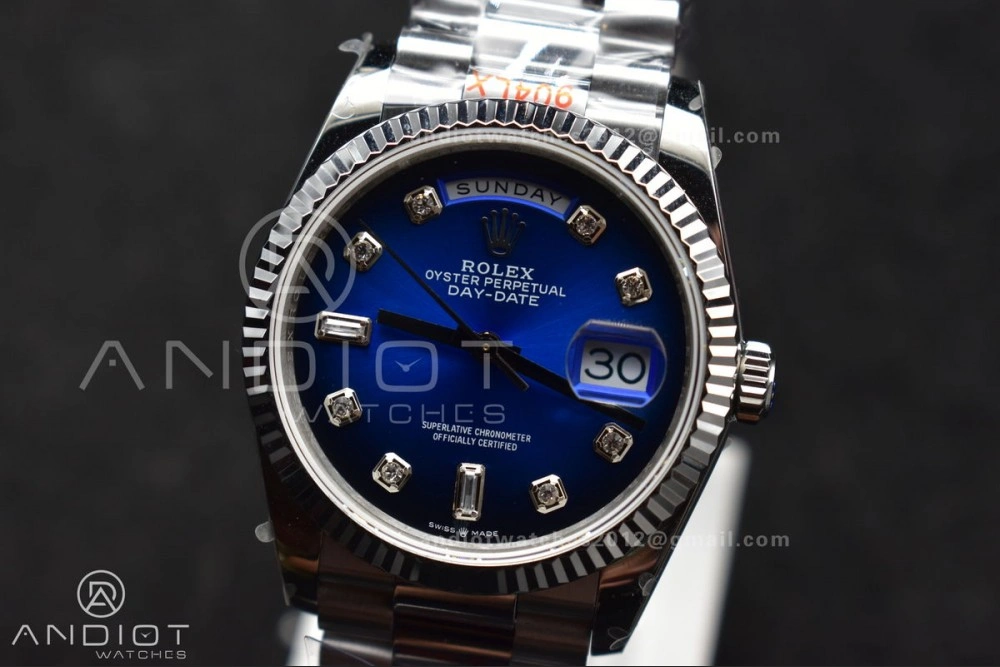 DayDate 36 SS QF Best Edition 904L Steel Blue Diamond Dial on President Bracelet vr3255 V5 (Gain Weight) Comfortable 677