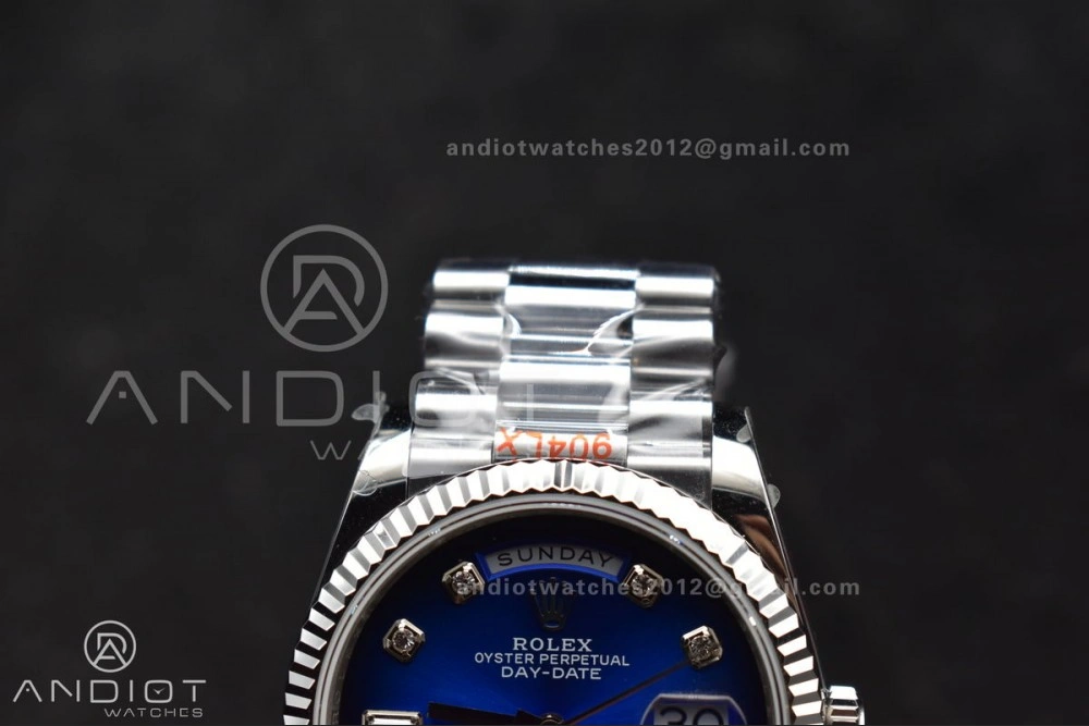 DayDate 36 SS QF Best Edition 904L Steel Blue Diamond Dial on President Bracelet vr3255 V5 (Gain Weight) Comfortable 677