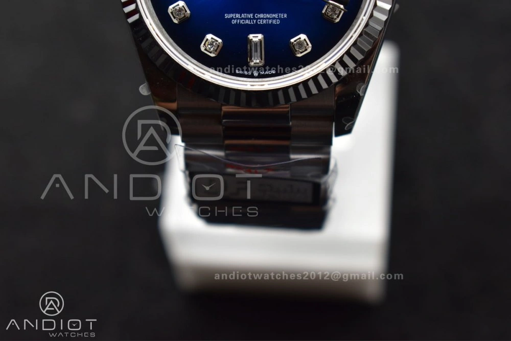 DayDate 36 SS QF Best Edition 904L Steel Blue Diamond Dial on President Bracelet vr3255 V5 (Gain Weight) Comfortable 677