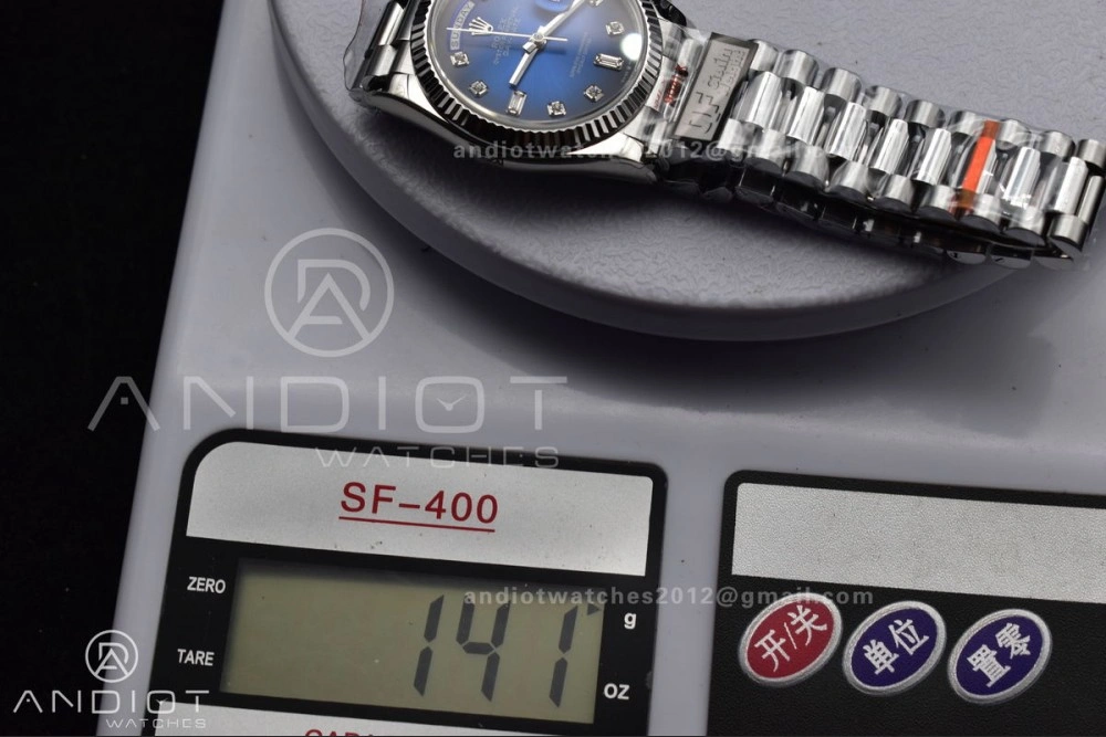 DayDate 36 SS QF Best Edition 904L Steel Blue Diamond Dial on President Bracelet vr3255 V5 (Gain Weight) Comfortable 677