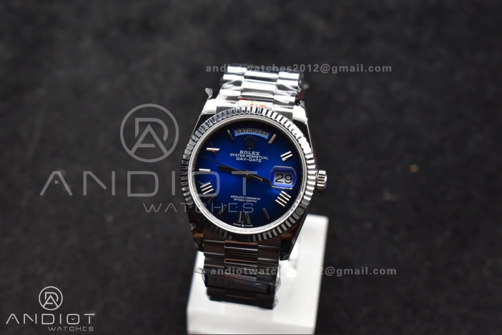 EasyMatch DayDate 36 SS QF Best Edition 904L Steel Faded Blue Roman Dial on President Bracelet vr3255 V5 (Gain Weight) 680