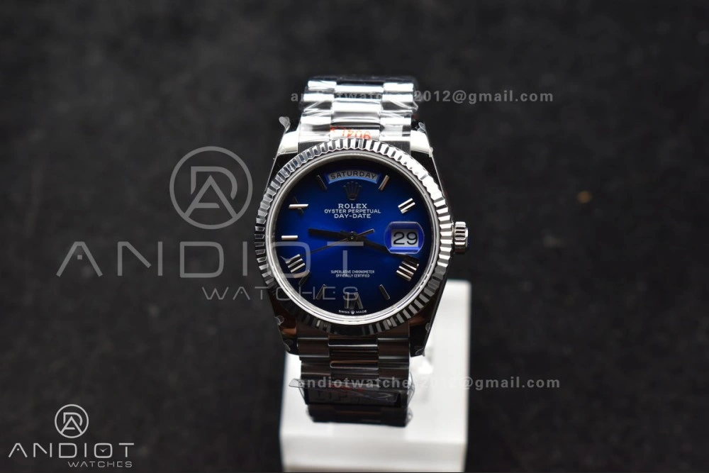 EasyMatch DayDate 36 SS QF Best Edition 904L Steel Faded Blue Roman Dial on President Bracelet vr3255 V5 (Gain Weight) 680