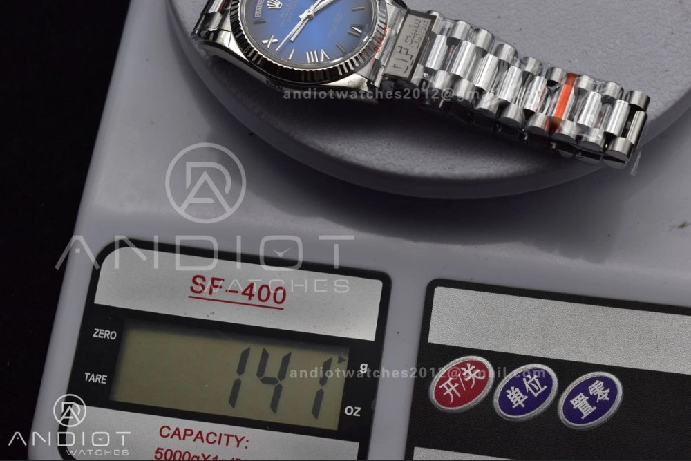 EasyMatch DayDate 36 SS QF Best Edition 904L Steel Faded Blue Roman Dial on President Bracelet vr3255 V5 (Gain Weight) 680
