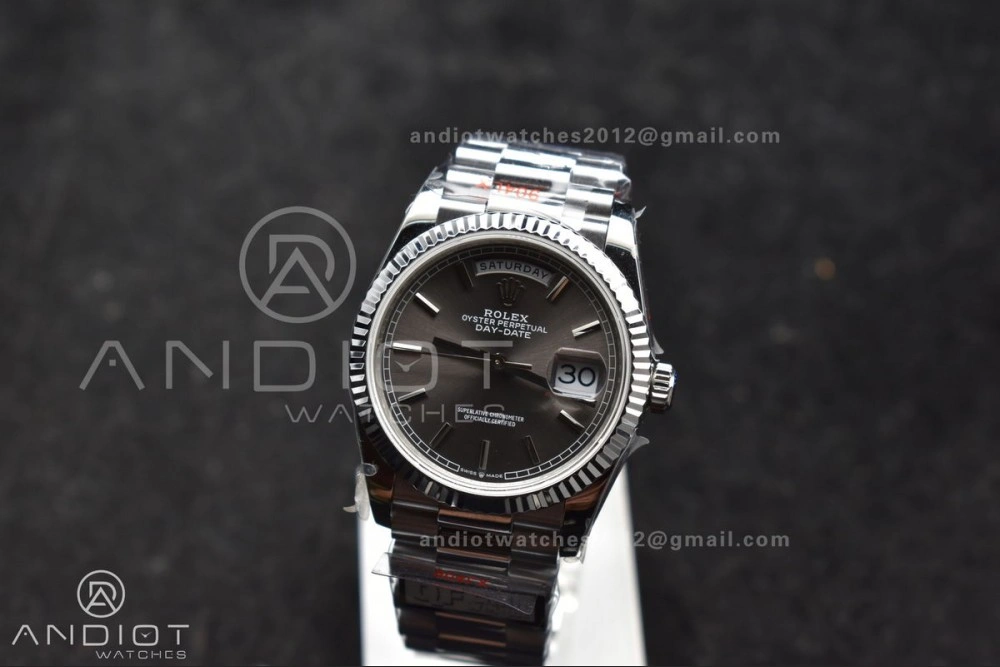 DayDate 36 SS QF Best Edition 904L Steel Grey Dial on President Bracelet vr3255 V5 (Gain Weight) Upgraded 683