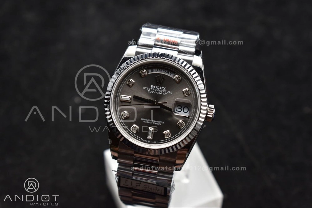 Thermal DayDate 36 SS QF Best Edition 904L Steel Grey Diamond Dial on President Bracelet vr3255 V5 (Gain Weight) 750