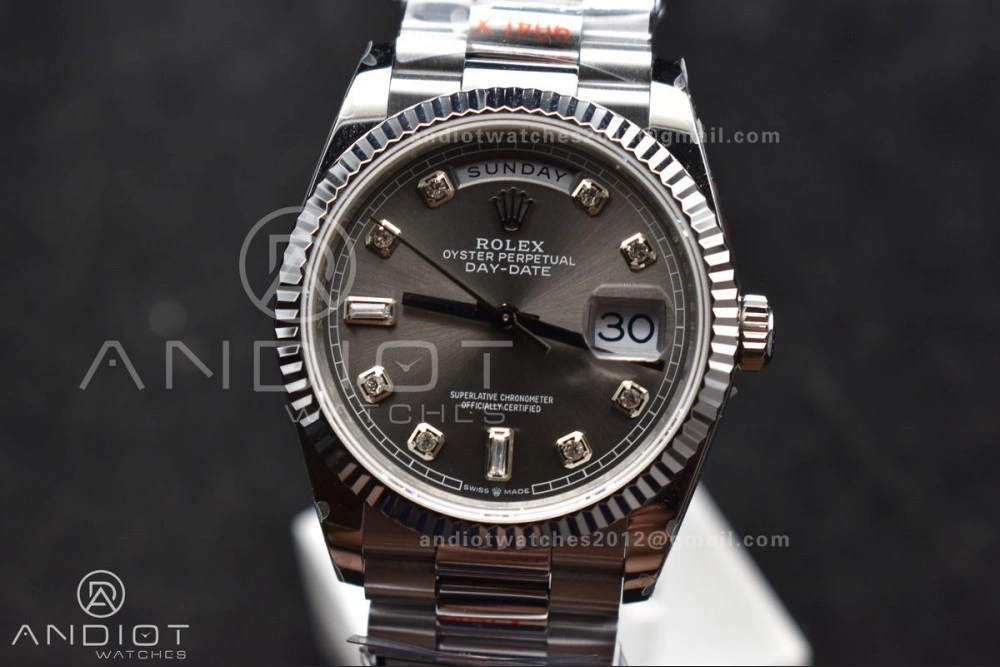 Thermal DayDate 36 SS QF Best Edition 904L Steel Grey Diamond Dial on President Bracelet vr3255 V5 (Gain Weight) 750