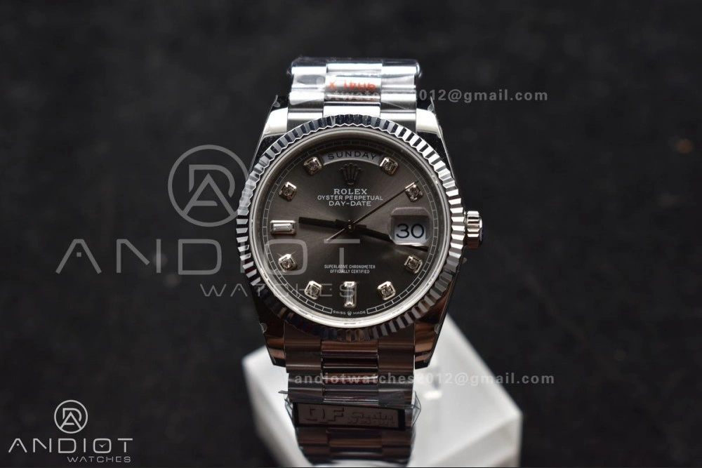 Thermal DayDate 36 SS QF Best Edition 904L Steel Grey Diamond Dial on President Bracelet vr3255 V5 (Gain Weight) 750