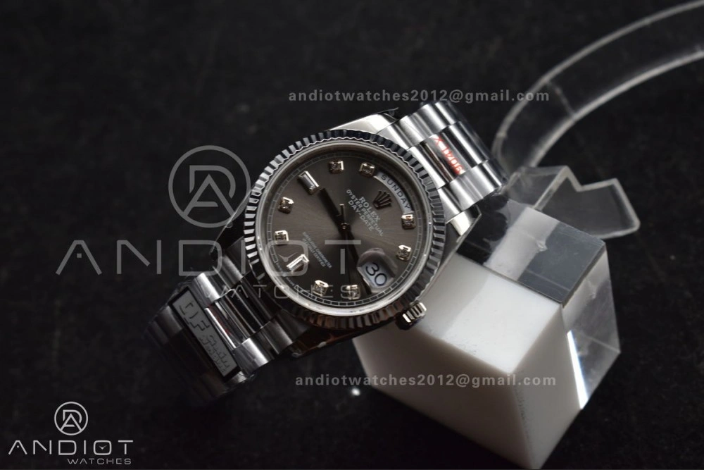 Thermal DayDate 36 SS QF Best Edition 904L Steel Grey Diamond Dial on President Bracelet vr3255 V5 (Gain Weight) 750