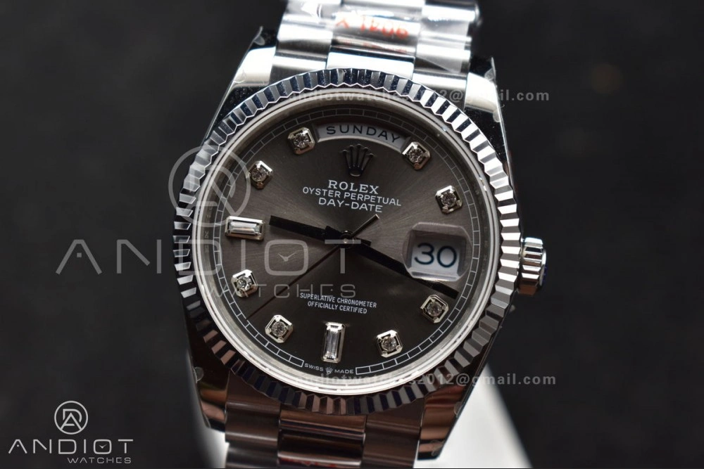 Thermal DayDate 36 SS QF Best Edition 904L Steel Grey Diamond Dial on President Bracelet vr3255 V5 (Gain Weight) 750