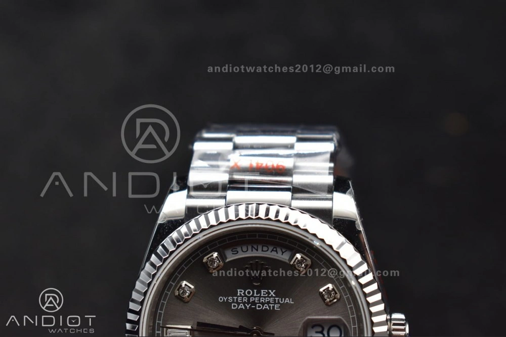 Thermal DayDate 36 SS QF Best Edition 904L Steel Grey Diamond Dial on President Bracelet vr3255 V5 (Gain Weight) 750