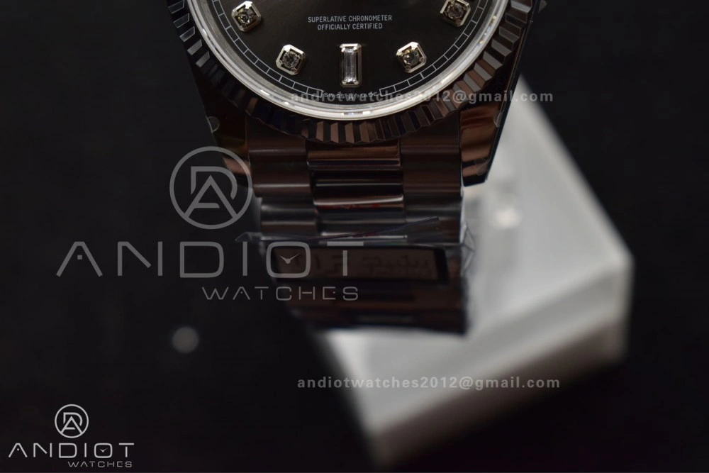 Thermal DayDate 36 SS QF Best Edition 904L Steel Grey Diamond Dial on President Bracelet vr3255 V5 (Gain Weight) 750