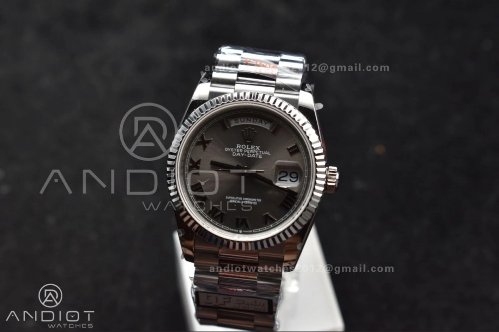 DayDate 36 SS QF Best Edition 904L Steel Grey Roman Dial on President Bracelet vr3255 V5 (Gain Weight) Comfortable 684