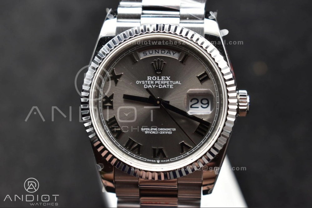 DayDate 36 SS QF Best Edition 904L Steel Grey Roman Dial on President Bracelet vr3255 V5 (Gain Weight) Comfortable 684