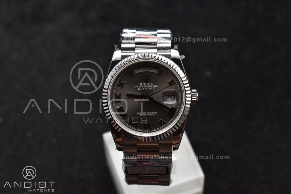 DayDate 36 SS QF Best Edition 904L Steel Grey Roman Dial on President Bracelet vr3255 V5 (Gain Weight) Comfortable 684
