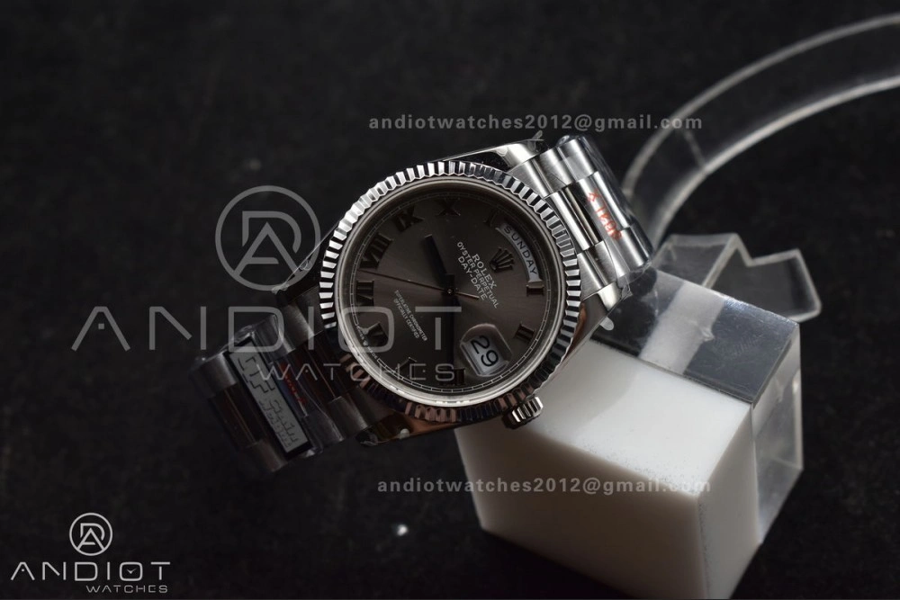 DayDate 36 SS QF Best Edition 904L Steel Grey Roman Dial on President Bracelet vr3255 V5 (Gain Weight) Comfortable 684