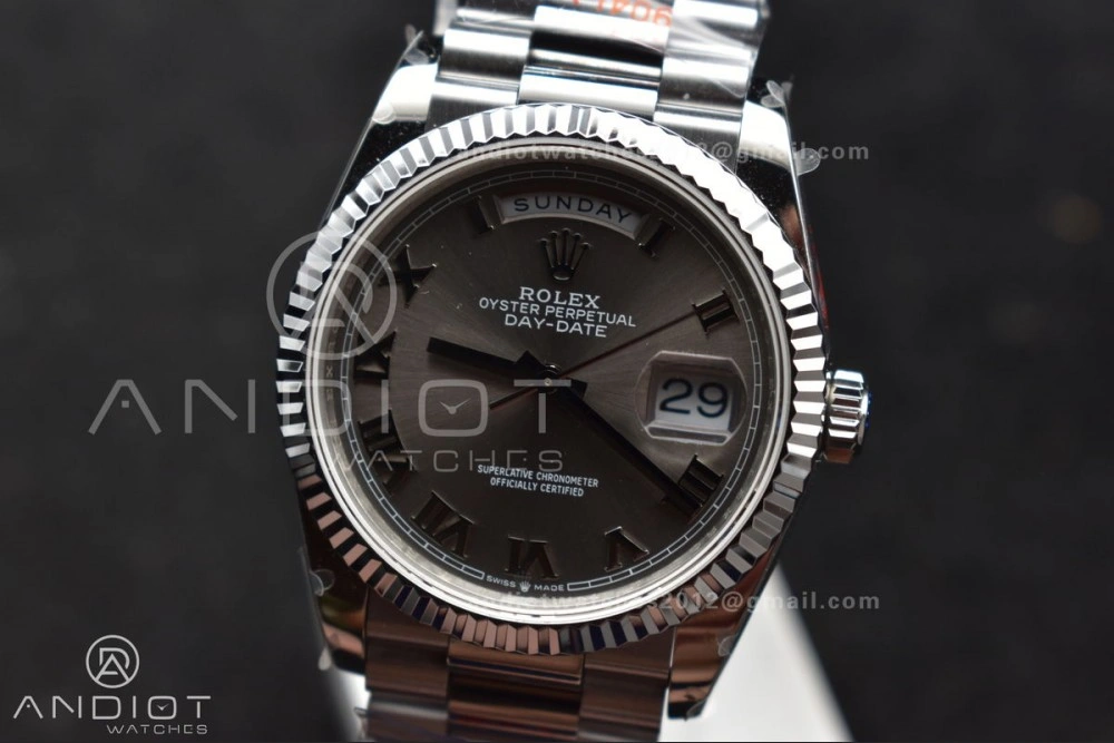 DayDate 36 SS QF Best Edition 904L Steel Grey Roman Dial on President Bracelet vr3255 V5 (Gain Weight) Comfortable 684