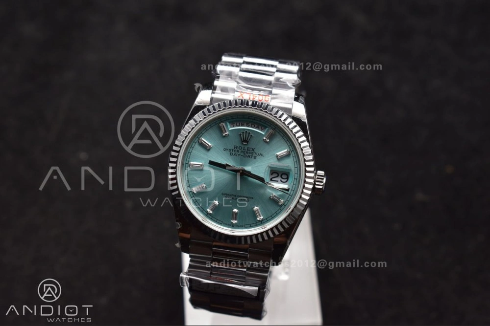 Breathable DayDate 36 SS QF Best Edition 904L Steel Light Blue Dial with Stick Diamond on President Bracelet vr3255 V5 (Gain Weight) 682
