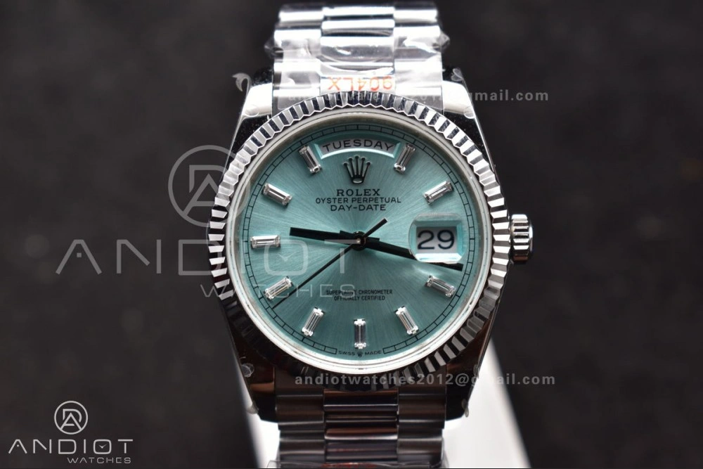 Breathable DayDate 36 SS QF Best Edition 904L Steel Light Blue Dial with Stick Diamond on President Bracelet vr3255 V5 (Gain Weight) 682