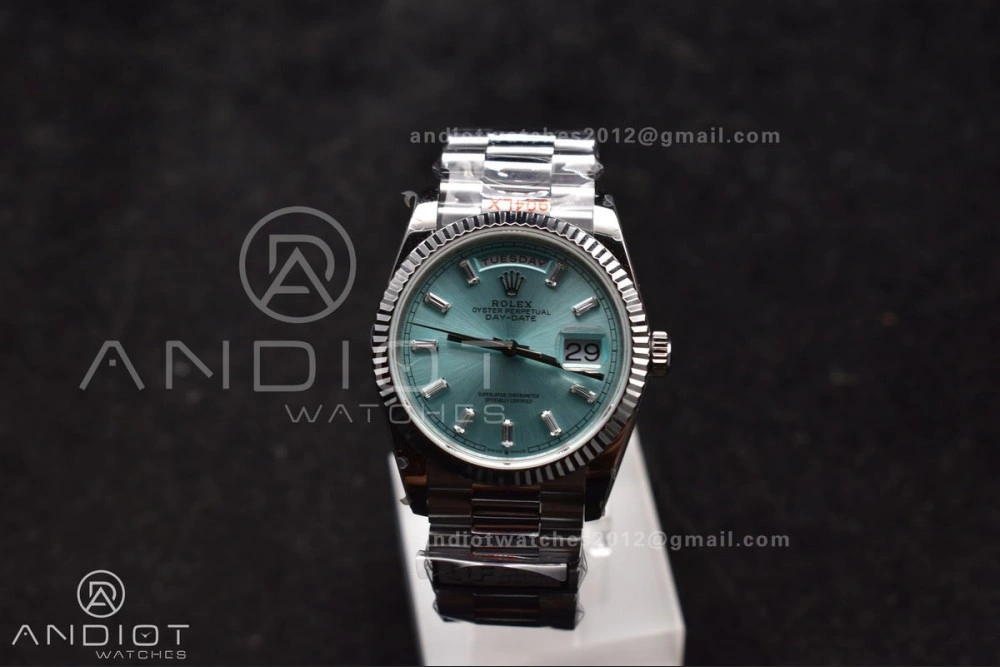 Breathable DayDate 36 SS QF Best Edition 904L Steel Light Blue Dial with Stick Diamond on President Bracelet vr3255 V5 (Gain Weight) 682