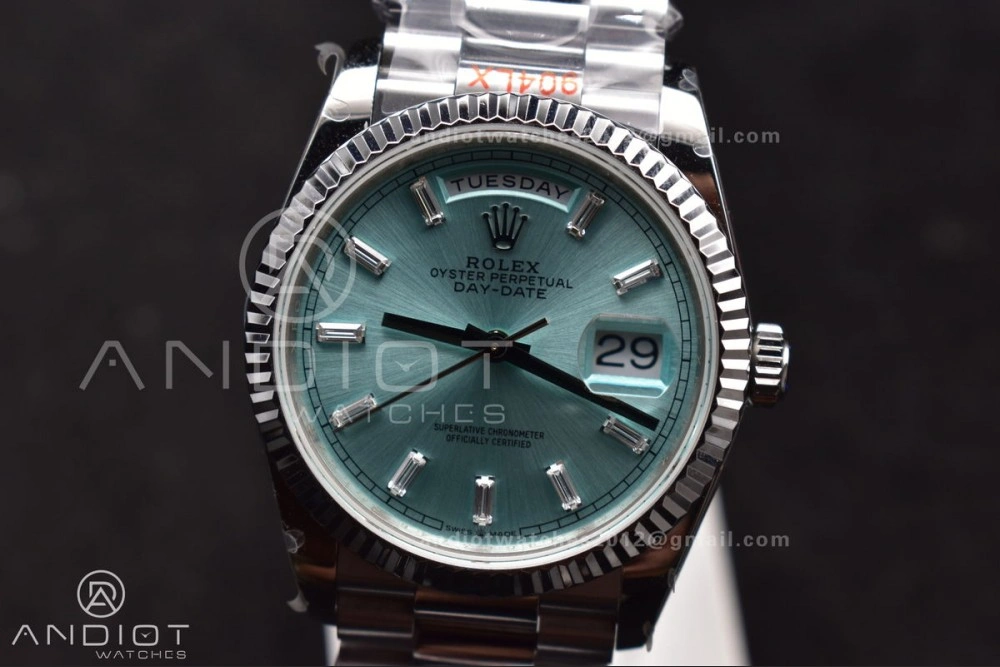 Breathable DayDate 36 SS QF Best Edition 904L Steel Light Blue Dial with Stick Diamond on President Bracelet vr3255 V5 (Gain Weight) 682