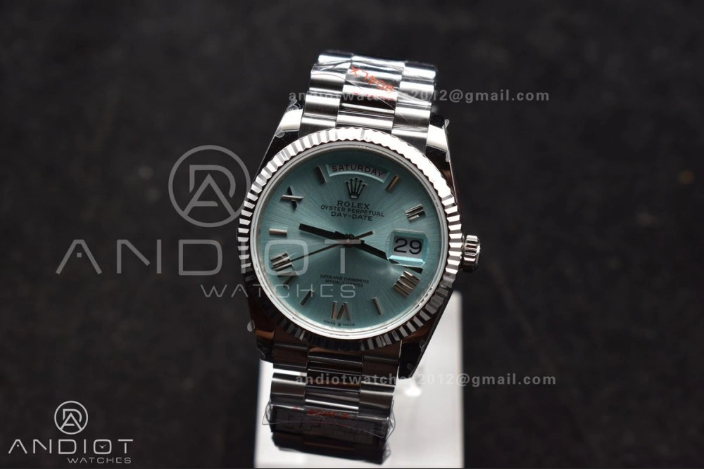 SunProtective DayDate 36 SS QF Best Edition 904L Steel Light Blue Roman Dial on President Bracelet vr3255 V5 (Gain Weight) 685