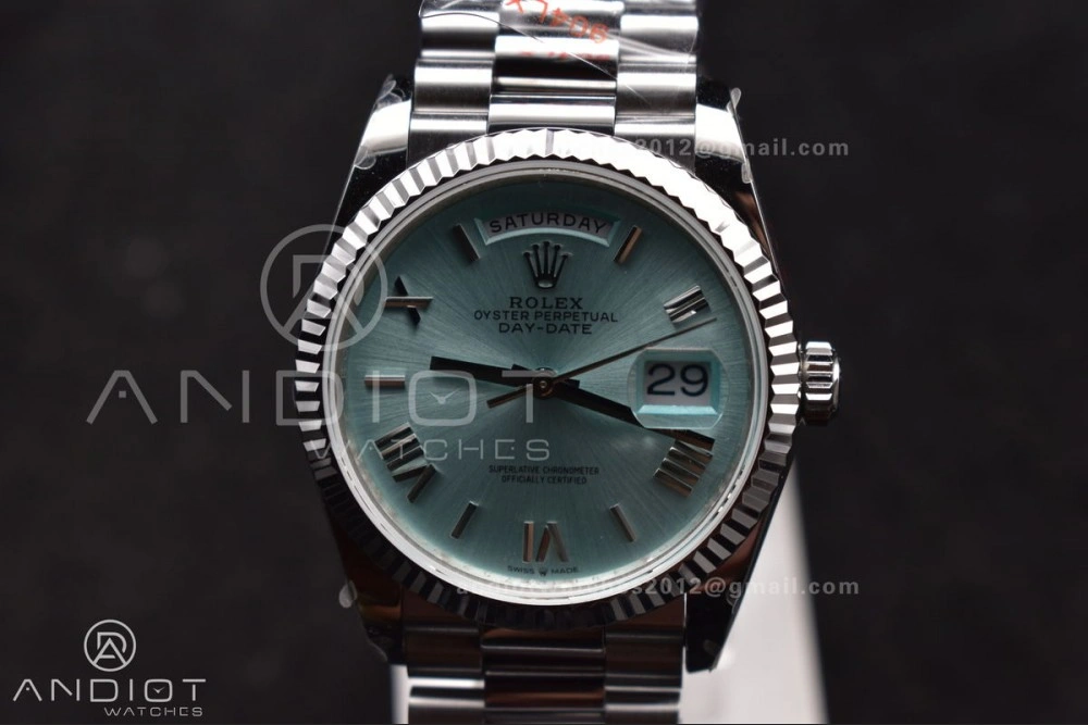 SunProtective DayDate 36 SS QF Best Edition 904L Steel Light Blue Roman Dial on President Bracelet vr3255 V5 (Gain Weight) 685