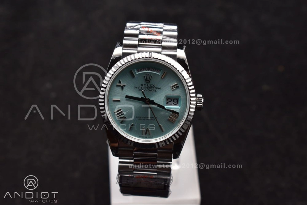 SunProtective DayDate 36 SS QF Best Edition 904L Steel Light Blue Roman Dial on President Bracelet vr3255 V5 (Gain Weight) 685