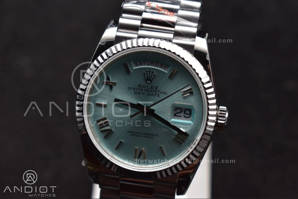 SunProtective DayDate 36 SS QF Best Edition 904L Steel Light Blue Roman Dial on President Bracelet vr3255 V5 (Gain Weight) 685