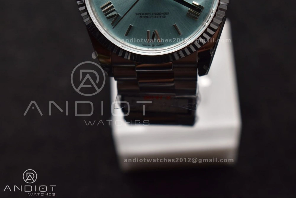 SunProtective DayDate 36 SS QF Best Edition 904L Steel Light Blue Roman Dial on President Bracelet vr3255 V5 (Gain Weight) 685