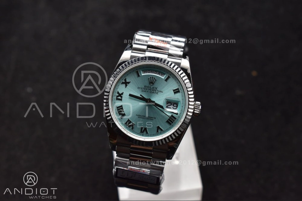 TimelessDesign DayDate 36 SS QF Best Edition 904L Steel Light Blue Roman Dial on President Bracelet vr3255 V5 (Gain Weight) 689