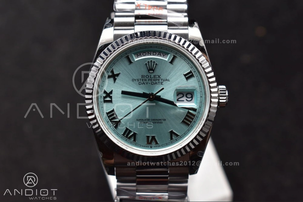 TimelessDesign DayDate 36 SS QF Best Edition 904L Steel Light Blue Roman Dial on President Bracelet vr3255 V5 (Gain Weight) 689