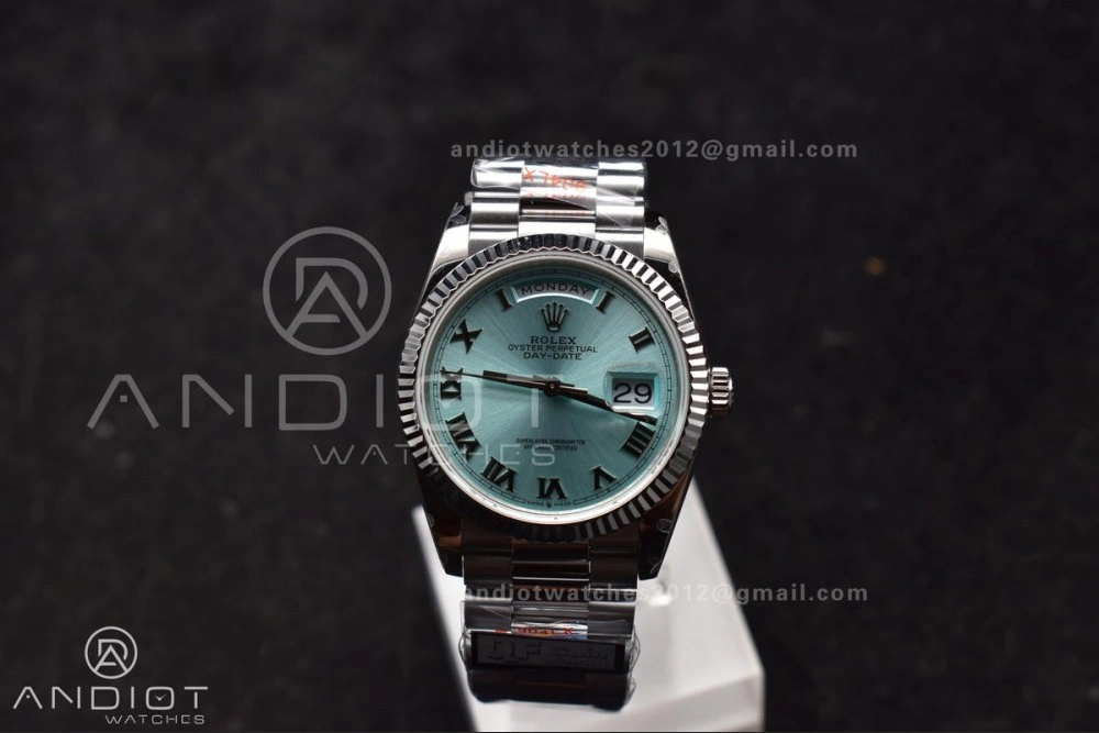 TimelessDesign DayDate 36 SS QF Best Edition 904L Steel Light Blue Roman Dial on President Bracelet vr3255 V5 (Gain Weight) 689