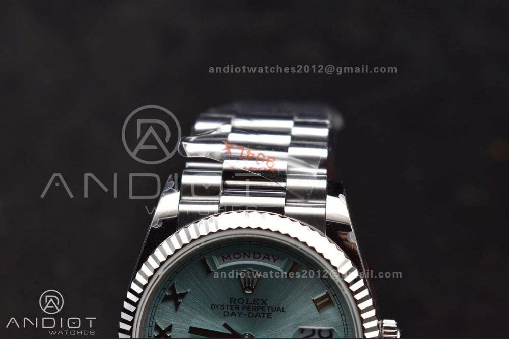 TimelessDesign DayDate 36 SS QF Best Edition 904L Steel Light Blue Roman Dial on President Bracelet vr3255 V5 (Gain Weight) 689