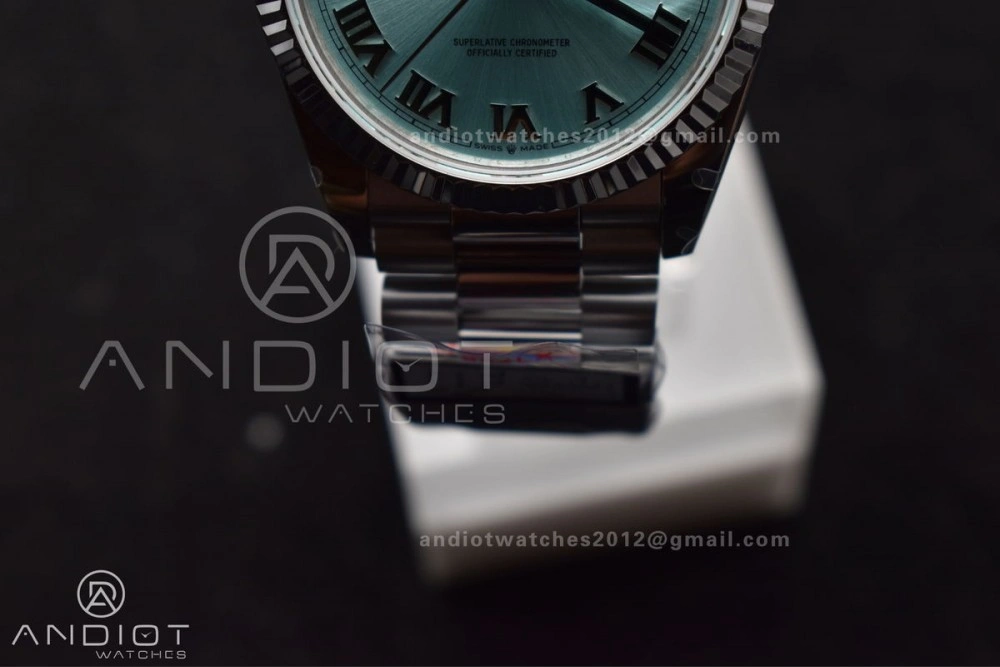 TimelessDesign DayDate 36 SS QF Best Edition 904L Steel Light Blue Roman Dial on President Bracelet vr3255 V5 (Gain Weight) 689