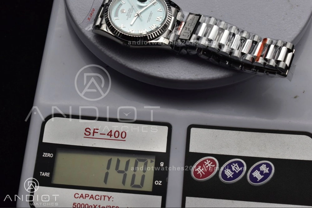 TimelessDesign DayDate 36 SS QF Best Edition 904L Steel Light Blue Roman Dial on President Bracelet vr3255 V5 (Gain Weight) 689